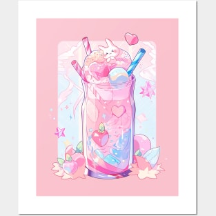 kawaii cute Bunny Ice cream Posters and Art